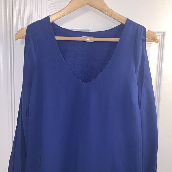 Tobi Cobalt Blue Exposed Long Sleeve Tunic Sheath V-Neck Mini Dress Medium - Picture 3 of 9